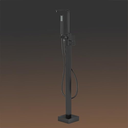 BiaoTeng 床置き型浴槽水栓 ハンドシャワー付き 温水 冷水 真鍮 自立型バスタブ用蛇口 黒