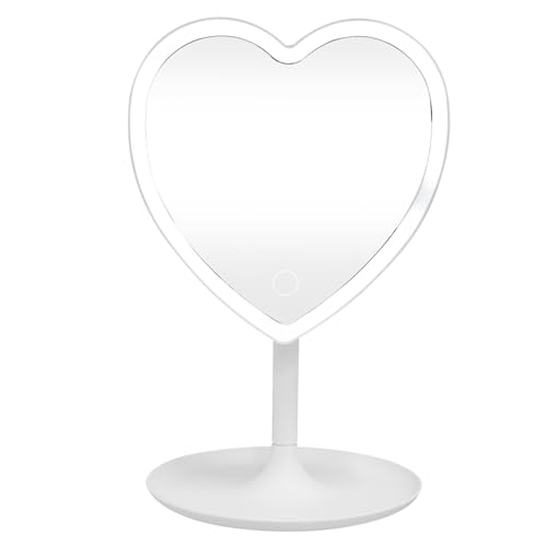 BESTOMZ Espejo Cosmético Material Abs y Aluminio y Batería 800mah LED Luz para Maquillaje de Mesa en Forma de Corazón para Adecuado para Tocador y Viaje Tocador Viaje