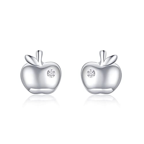 Tiny Apple Stud Earrings 925 Sterling Silver Cubic Zirconia Crystal Fruit Small Cartilage Tragus Earrings Studs Post Piercing Cute Jewelry Gifts for Women Girls Hypoallergenic