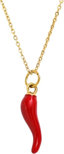 Collier en argent 925 avec breloque piment et corne italienne pour femme