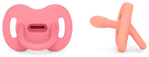 Image of Color Essence SX PRO Silicone Baby Pacifier 2Pk, Made with 100% Soft Silicone, Baby Essentials Perfect for Breastfeeding Babies, Designed in Spain, 6-18 Mths, Fuschia /Peach