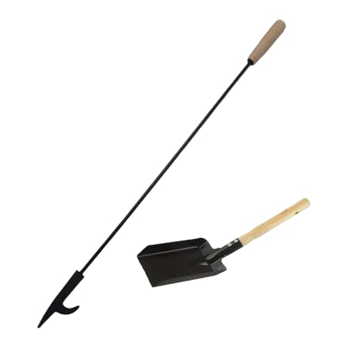 Fiocias 3 Pezzi Attizzatoio Caminetto Strumento Pala Spazzola in Ferro Ergonomico Resistente Facile da Trasportare Adatto per All'aperto Campegg, 2 Pezzi