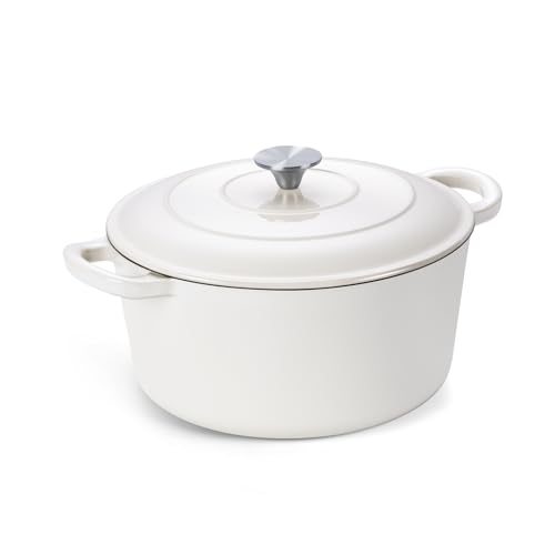 Onader Enameled Cast Iron Dutch Oven, 3QT Round Dutch Oven Pot with Lid for Bread Baking Cooking - White