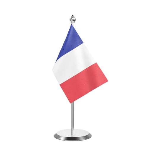 Image of The Flag Company Country Table Flag Single Stainless Steel Stand for Home and Office Desk,Conference (France)