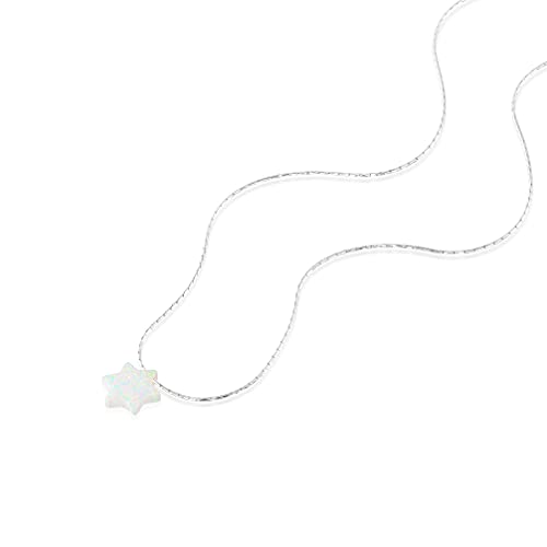 Tooliks - White Opal David Star Choker Necklace - Mianimal Magen David Sterling Silver Necklace Length 13.5" + 3" Extending Chain #TOP2