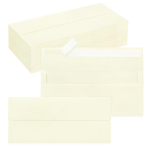 100 Pack #10 Business Envelopes, Self Seal Standard Ivory Envelopes for Secure Business & Legal Mailing, Office, Checks, Letter, Invoices, 4 1/8 x 9 1/2 Inches