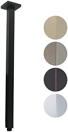 Shower Arm with Flange 24 Inches Ceiling Mount Square Straight Extender Extension Pipe Replacement, Extra Long Shower Arm For Fixed Rain Shower Head or High Ceiling, NPT 1/2 to G1/2, Matte Black