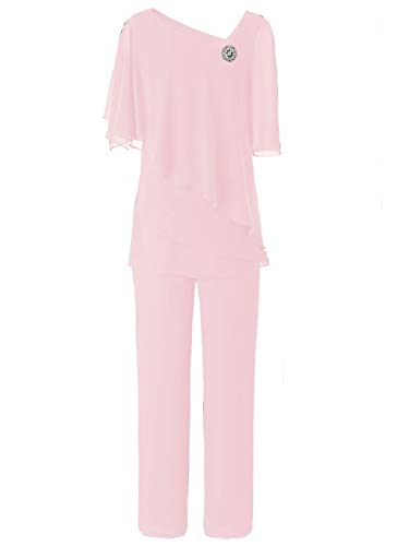 TeaHutty Women's Elegant Mother of The Bride Dresses 2 Piece Jumpsuit Half Sleeves Pant Suits for Wedding Groom(US2,Pink)