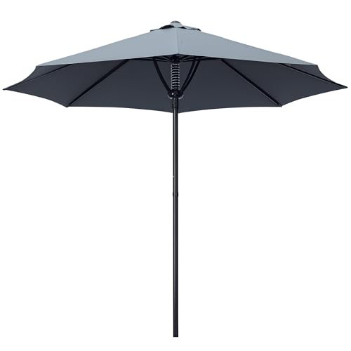 Outsunny Garden 3(m) Parasol Umbrella, Outdoor Market Table Umbrella Sun Shade Canopy with 8 Ribs, Easy Push to Open, Grey