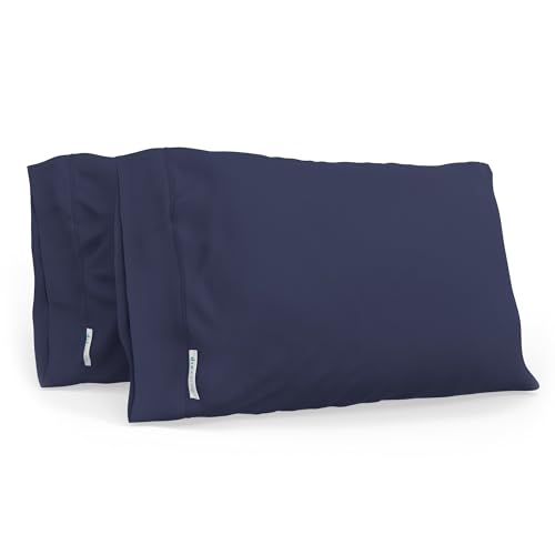 Image of QuickZip Percale Pillowcase Standard /Queen Size (20 inch X 32 inch), Set of 2, 100% Cotton Pillow Covers with Envelope Closure, Deep Navy