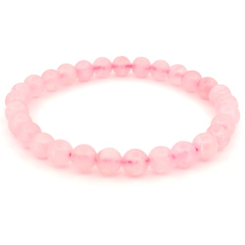 Pulsera de Piedras Naturales 100% Auténticas - Pulsera Cuarzo Rosa - Ajuste Cómodo y Estilo Elegante | Cuerda Elástica Coreana y Caja de Joyería Incluida (Cuarzo Rosa, 4mm)