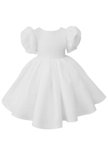 Sparkle Satin Flower Girl Dress Bow-Knot Round Neck Puff Sleeve Wedding Ball Gowns V-Back Birthday Pageant Long Dress