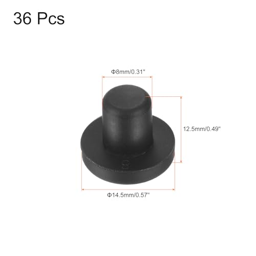 Image of uxcell High Temp Silicone Plug Mount Dia 8mm /0.31 inch t Shaped Rubber Stopper Hole Plugs for Powder Coating Plating Waterproof Plugs Sealing Plugs Black Pack of 36(OD 14.5mm)