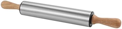Rolling Pin with Wooden handle,9.6inch Stainless Steel Roller, rolling pins for baking,Which can be used to make Pizza, Pie Crust, Cookies, Pastry,sugar，Pasta and other dough.By Amber&Sean