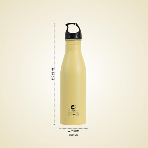 Image of CLAY CRAFT VACBOTT Skipper Single Walled Non Insulated Water Bottle-850ML, 1-Piece(Yellow) Leak Proof | Easy Grip |Easy to Carry| Gym Bottle | Home | Kitchen | Hiking | Treking Bottle | Travel