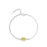 Aotiwe Elegante pulsera rectangular para mujer con citrino de 0,5 quilates y oro blanco con diamantes, 17+5CM, Oro blanco de 18 quilates, Citrino