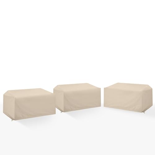 Crosley Furniture MO75045-TA Heavy Gauge Reinforced Vinyl 3-Piece Outdoor Furniture Cover Set (3 Loveseats), Tan