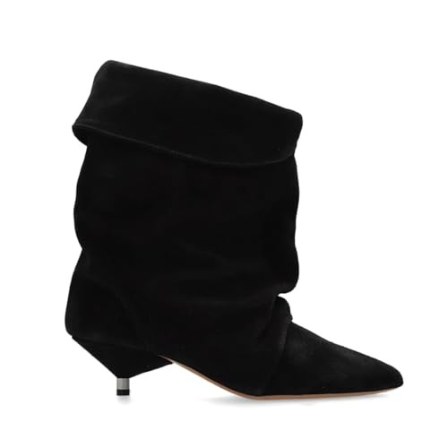 Women's Suede Ankle Boots Kitten Heel Pointed Toe Slouchy Fold Boots Slip On Causal Winter Cowboy Short Booties Ladies