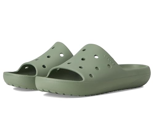 Crocs Unisex-Adult Classic Slides 2.0, Slides for Women and Men, Moss, 12 Women/10 Men
