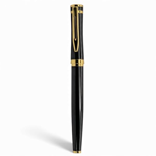 Image of Venti Gold Trim Roller Ball Pen| Black Body Color | Ink Color - Blue | Novel Gifts For Professionals | Premium Pens For Personal & Professional Use (001-Black-Roller, Black)