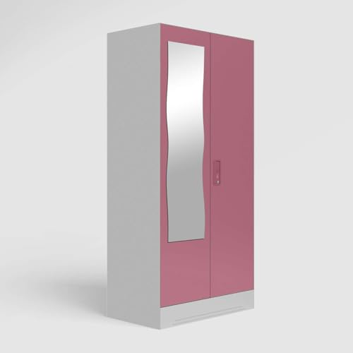 Image of Interio by Godrej Almirah Slimline 2-Door Steel Almirah, Cupboard for Clothes (Royal Ivory and Dusty Rose), 1-Year Warranty, 1 Locker, 4 Shelves and Curvilinear Mirror