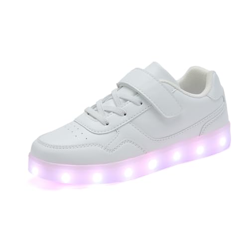 Kids Light Up Shoes with USB Charging Flashing LED Sneakers Luminous Dancing Shoe for Boys and Girls Child Unisex White