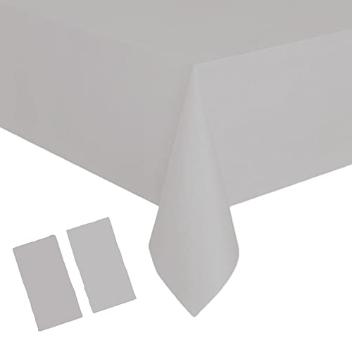 YAAVAAW 2 pièces 137 * 274cm Argenté Nappes Jetable,Rectangulaire Imperméables Nappe Plastique Décoration de Table pour Anniversaire,Fêtes,Mariages,Pique-niques,Halloween,Noël,Jardin Extérieur