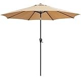 9' Round Patio Umbrella with Push-Button Tilt and Hand Crank Lift System, Market Umbrella...
