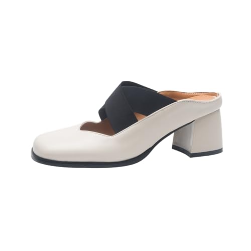 Sandales femme talon bloc Lizoleor blanc 37 mules bout carré mode chaussons confort