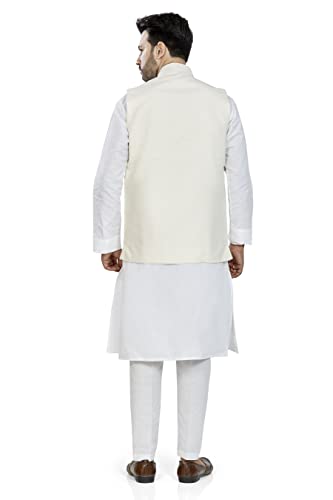 Image of BE ACTIVE 100% Cotton Solid Pattern Trendy Comfortable Stylish Full Sleeve Kurta Pajama Set with Jacket Nehru Style Koti for Men's ||