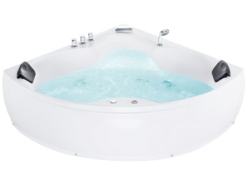 Baignoire d'Angle Balnéo 150 cm en Acrylique Blanc 2 Places avec Leds Senado