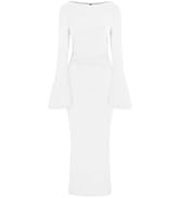 PRETTYGARDEN Women's Bodycon Maxi Dress Fall Fashion 2025 Long Bell Sleeve Ruched Fitted Elegant ...