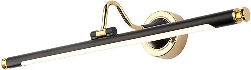 Aplique de pared frontal con espejo de tira larga vintage, luz frontal de tocador de baño nórdico, lámpara de pared de inodoro negra minimalista moderna con cabezal de lámpara giratorio, brazo de ar