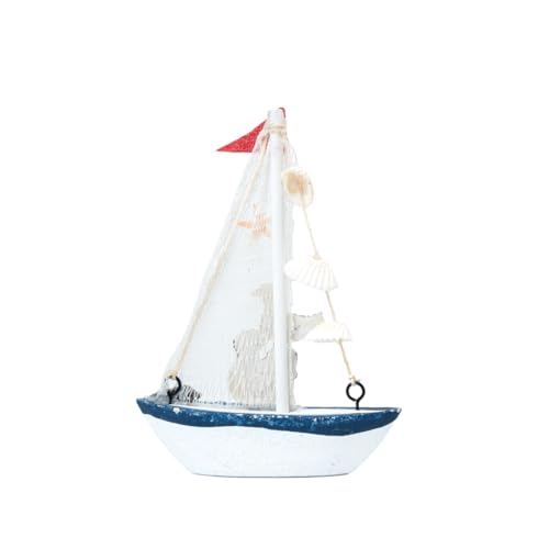 Image of Decorative Sailboat Nautical Model Showpiece - 16 * 3 * 11.5 cm | Miniature Sailing Boat Showpiece for Home Decor, Cafe, Office & Table Desk Decoration | Small Size Dark Blue-Sea-Gull
