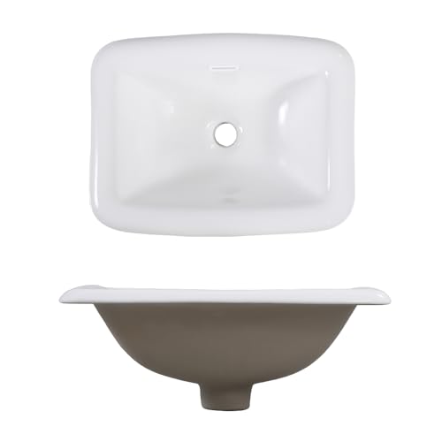 Bathroom Rectangle Vessel Sink 18" x 14" Semi Recessed Sink White Drop in ceramic Sink with Overflow Modern Sinks Bowl Vanity Above Counter Basin by kjineaten - Used condition - Image 9