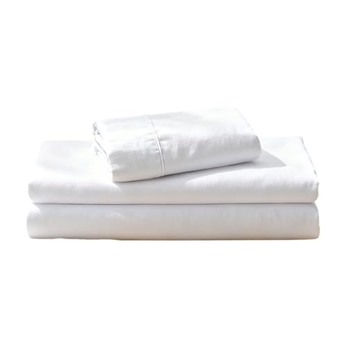 Col & Cor Juego de Sábanas 100% Algodón 144 Hilos, Liso, Bajera Ajustable (30 cm), Encimera + Funda de Almohada, 3 Piezas, Ropa de Cama | Cama 90 x 190/200 | Blanco