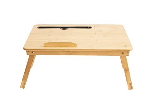 BAMBR - Bambus Laptoptisch 54x34x4 cm, tragbarer Lapdesk mit einklappbaren und höhenverstellbaren Beinen, auch geeignet als Betttisch und als mobiler Schreibtisch, schwarz Cover