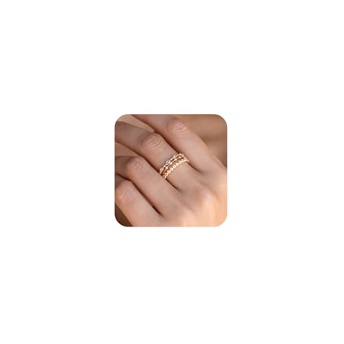 ASCOMY Gold Rings for Women Non Tarnish Stackable Ring Set Dainty 14K Gold/Silver Plated Stacking Rings Cubic Zirconia Thumb Rings Eternity Promise Ring for Her Infinity Wedding Band Ring Size 6-10
