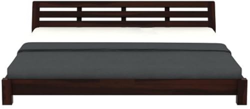 Image of Solid Sheesham Wood Low Height King Size Bed Without Storage | Wooden Double Bed | Low Floor /Lying /Rise /Level /Profile Cot Bed for Bedroom Furniture | Walnut Finish