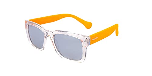 PARAFINA Oroya Gafas de Sol para Mujer y Hombre, Protección UV400, Gafas Eco-Friendly Polarizadas y Resistentes al Agua, Montura Eco-friendly color Amarillo Transparente y Lentes Plateadas Espejadas Cover