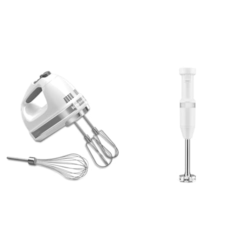 KitchenAid 7-Speed Mixer-KHM7210 Hand Mixer, White & Variable Speed Corded Hand Blender - KHBV53, White