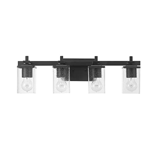 Image of GLOBE Electric 52089 Dakota 4-Light Vanity Light, Matte Black, Seeded Glass Shades
