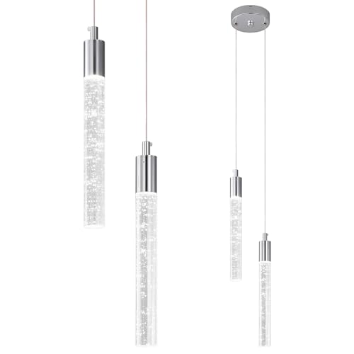 Image of Modern Light Fixture Kitchen Island Pendant Light Dimmable LED Chrome Pendant Lights Mini Crystal Pendant Lighting for Bedroom Dining Room Living Room(2-Light )