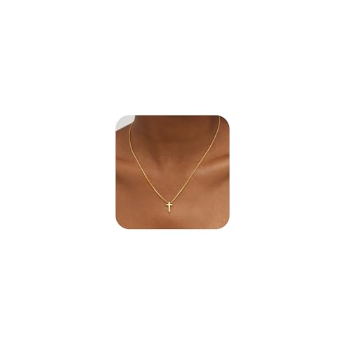 Cross Necklaces for Women - Dainty 14K Gold Plated Simple Small Cross Pendant Necklace Non Tarnish Trendy Jewelry Gift