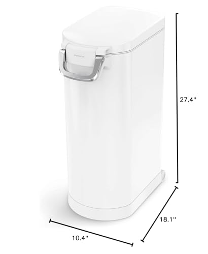 Image of simplehuman X-Large Pet Food Storage Container, Holds 36-44 lb / 16-20 kg of Dry Dog Food, Cat Food, or Bird Seed, Airtight Lock-Tight Lid with Magnetic Scoop, BPA-Free, White Steel