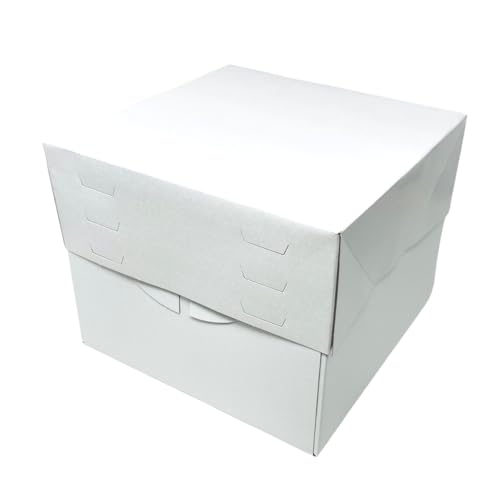 Decoracion Dulce - Paquet de 5 boîtes à gâteau blanches hauteur réglable (30 x 30 x 20 à 30 cm. Hauteur)