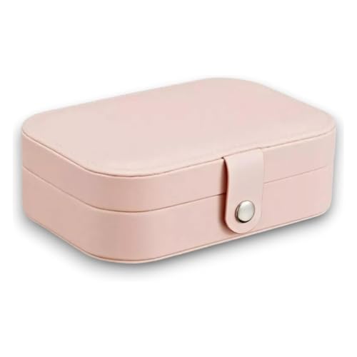 Porta Joias Portátil Encanto em Couro com Botão Organizador Premium para Anéis, Brincos, Colares e Bijuterias Estojo Compacto para Viagens e Uso Diário com Design Sofisticado (Rosa Salmão)