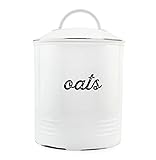 AuldHome Design Farmhouse Enamelware Oatmeal Canister (White); Rustic Distressed Style Oats Storage for Kitchen