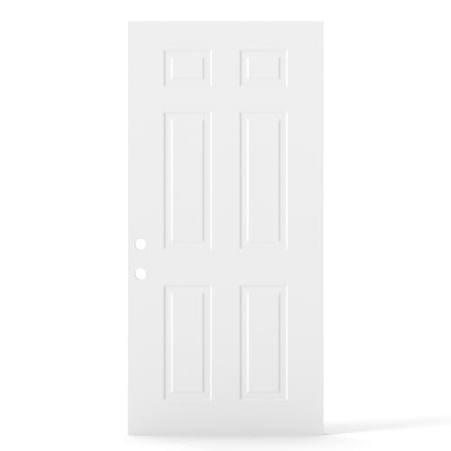 JUBEST 36"x80" Steel Front Door, Premium 6-Panel White Exterior Door Slab with Lockset Hole, Energy Efficient Polyurethane Core for Sound & Thermal Insulation, Reversible Handing, Ready to Paint by JUBEST - Image 2