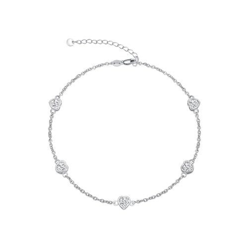 Image of Dorunmo Heart Birthstone Bracelets 925 Sterling Silver Round Birthstone Anklet for Women Birthday Jewelry Gifts for Girlfriend Wife Mother Her
